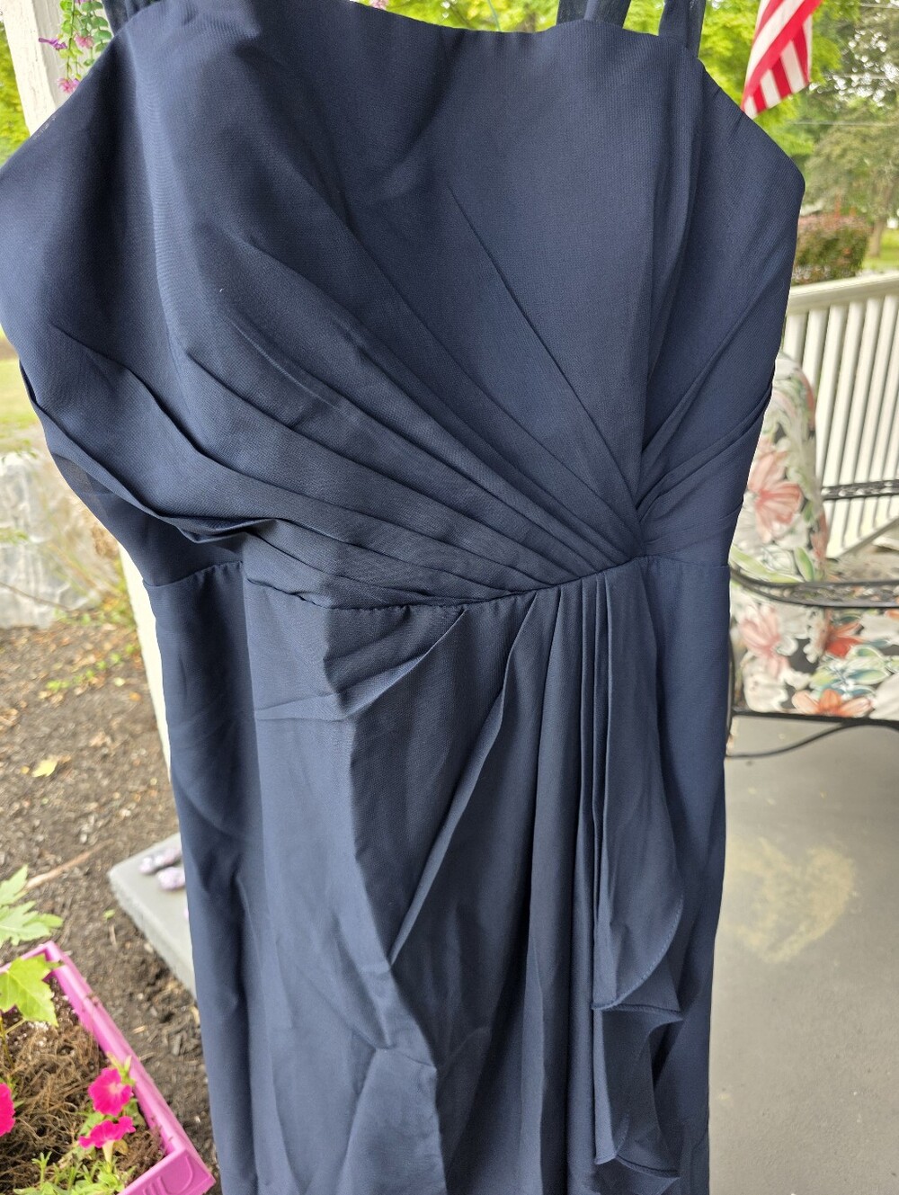 Navy Chiffon Ruffle Midi Dress - Picture 5 of 9